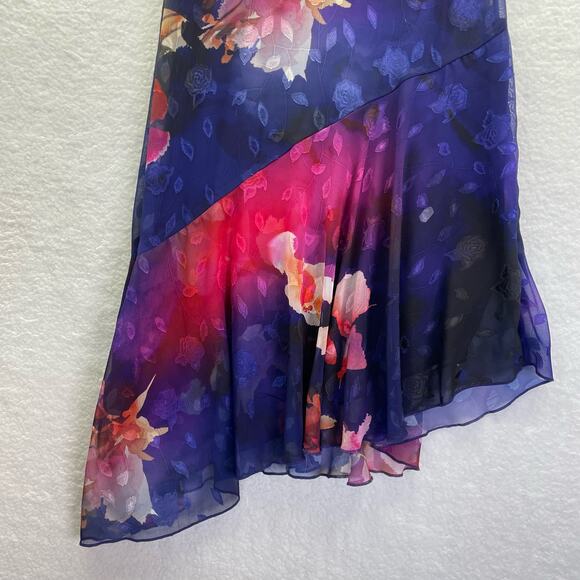 DONNA KARAN Sleeveless Dress Women's 8 Purple Floral Evening  Midi Asymmetrical - Picture 3 of 15
